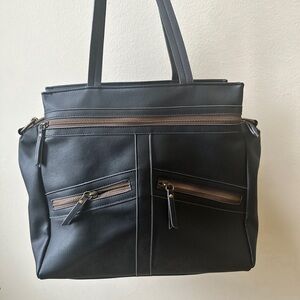 large black leather tote bag